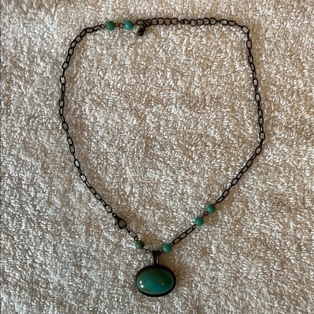 Chic Turquoise Pendant with Brown Chain Necklace
